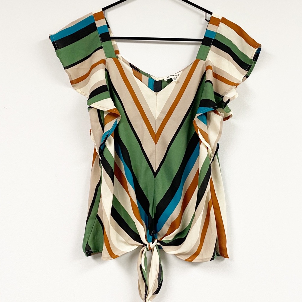 Striped Front Tie Short Sleeve Top